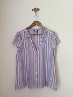 PAIGE Remy Striped Flutter Sleeve Button Front Top Medium